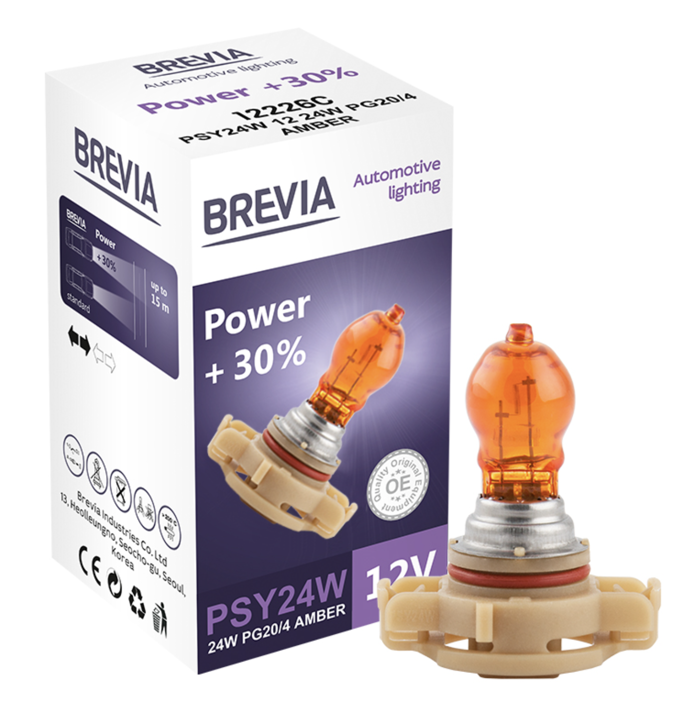 Автолампа Brevia PSY24W 12V 24W PG20/4 AMBER Power +30% CP (12226C)