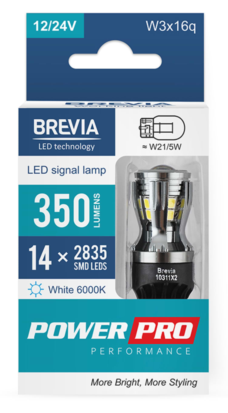 Автолампа Brevia PowerPro W21/5W 350Lm 14x2835SMD 12/24V CANbus, 2шт. (10311X2)