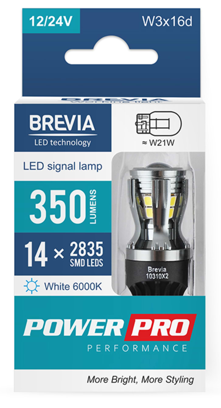 Автолампа Brevia PowerPro W21W 350Lm 14x2835SMD 12/24V CANbus, 2шт. (10310X2)