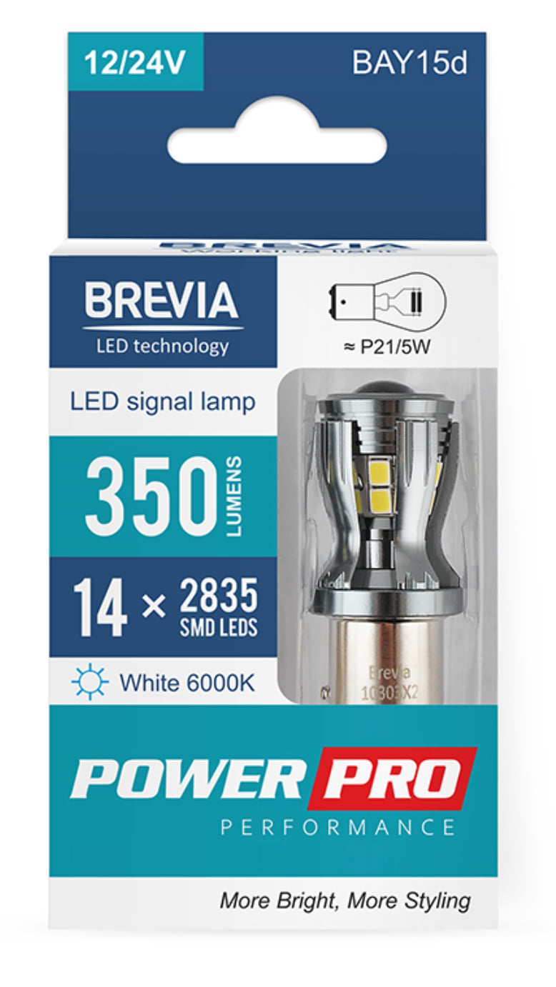 Автолампа Brevia PowerPro P21/5W 350Lm 14x2835SMD 12/24V CANbus, 2шт. (10303X2)