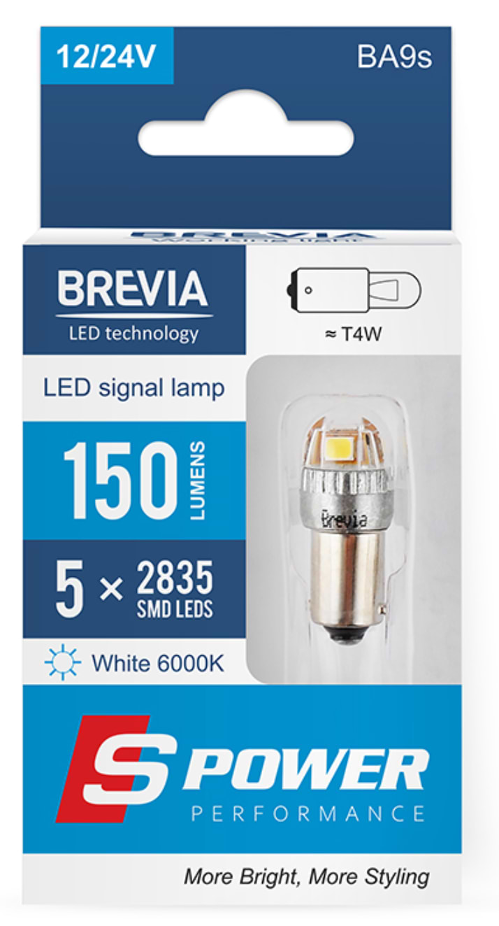 Автолампа Brevia S-Power T4W 150Lm 5x2835SMD 12/24V CANbus, 2шт. (10219X2)