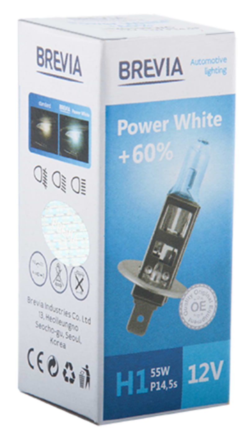 Автолампа Brevia H1 12V 55W P14,5s Power White +60% 4300K CP (12010PWC)