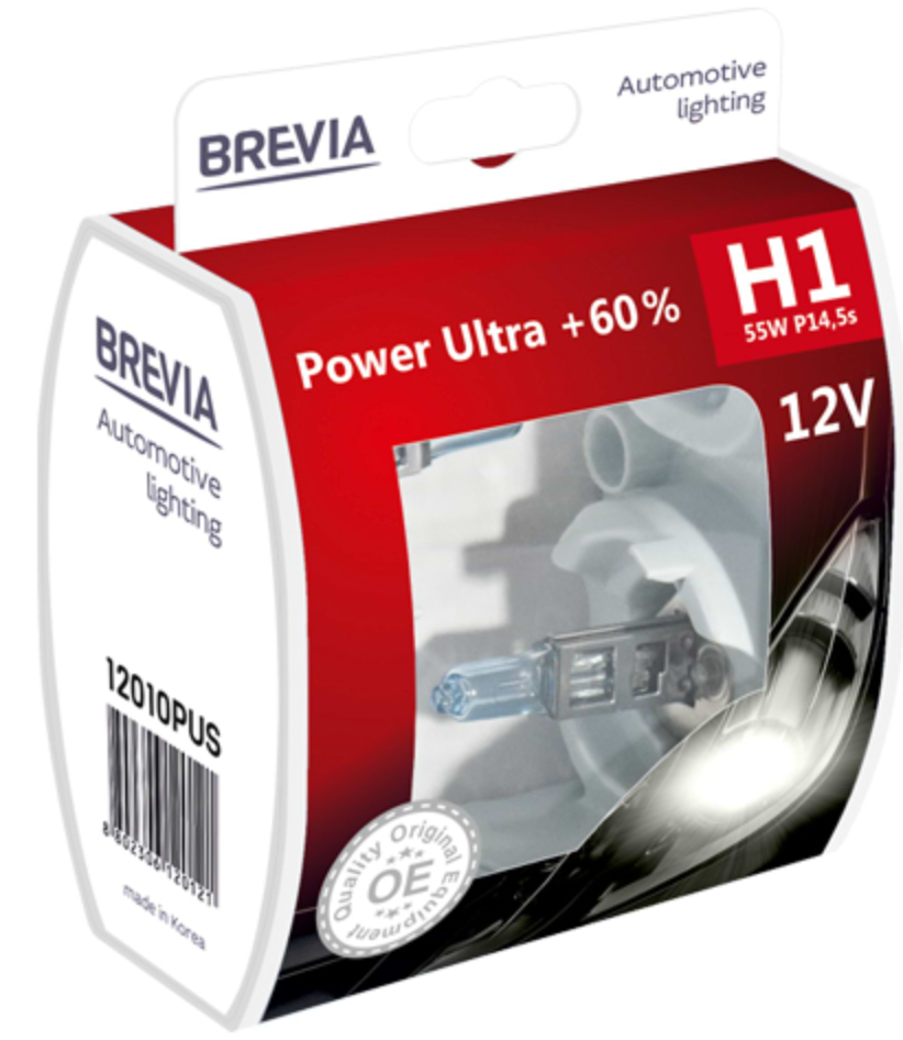 Автолампа Brevia H1 12V 55W P14.5s Power Ultra +60% S2 (12010PUS)
