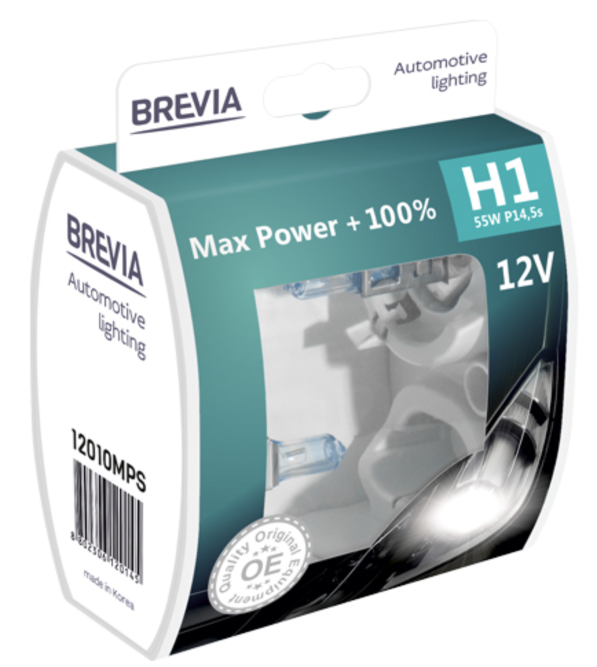 Автолампа Brevia H1 12V 55W P14.5s Max Power +100% S2 (12010MPS)