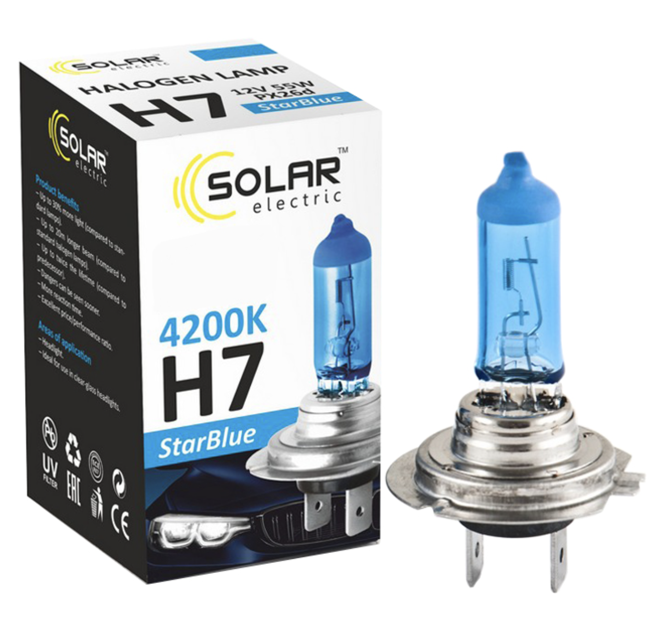 Автолампа Solar H7 12V 55W PX26d StarBlue 4200K SET (1247S2)