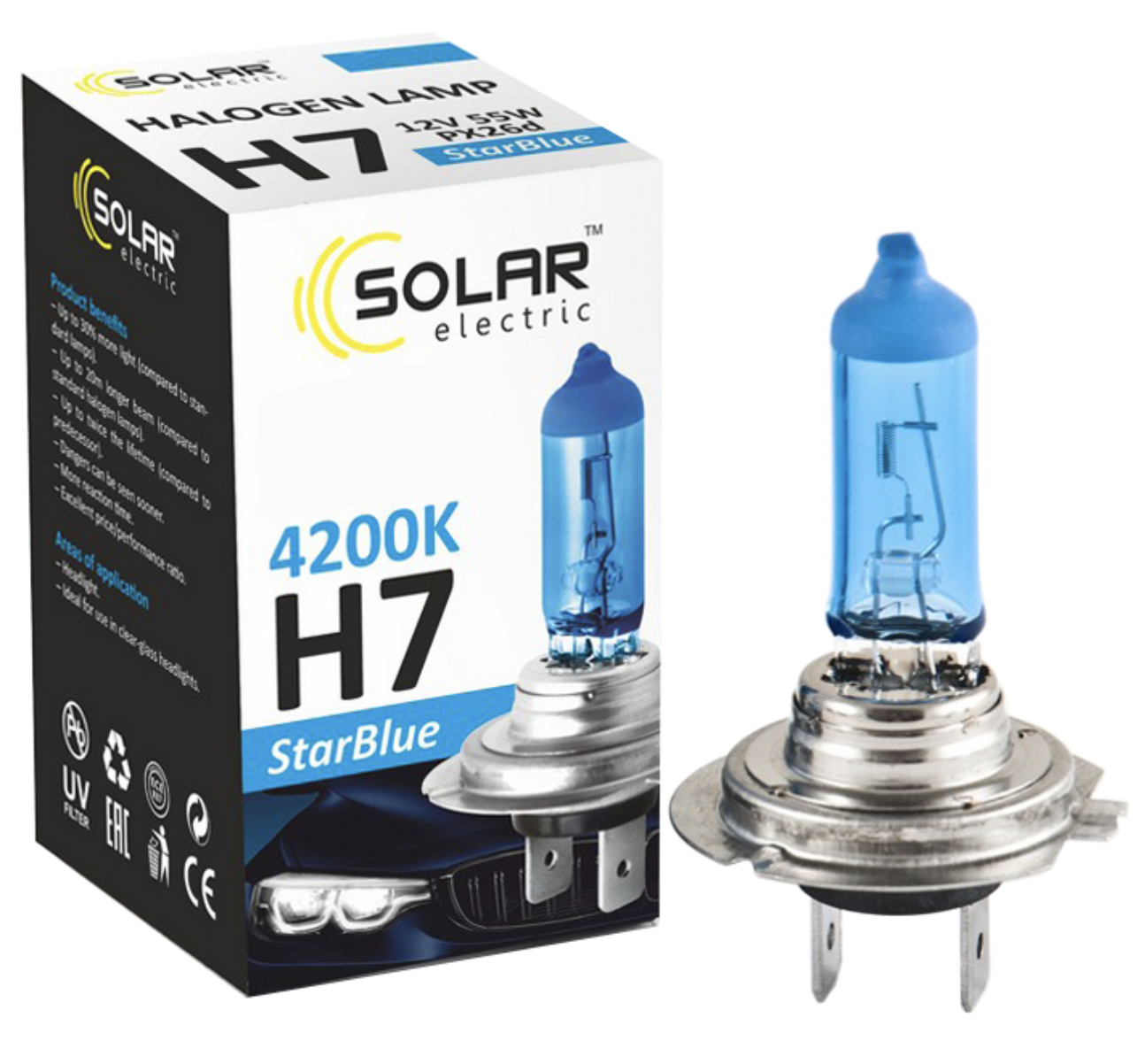 Автолампа Solar H7 12V 55W PX26d StarBlue 4200K (1247)