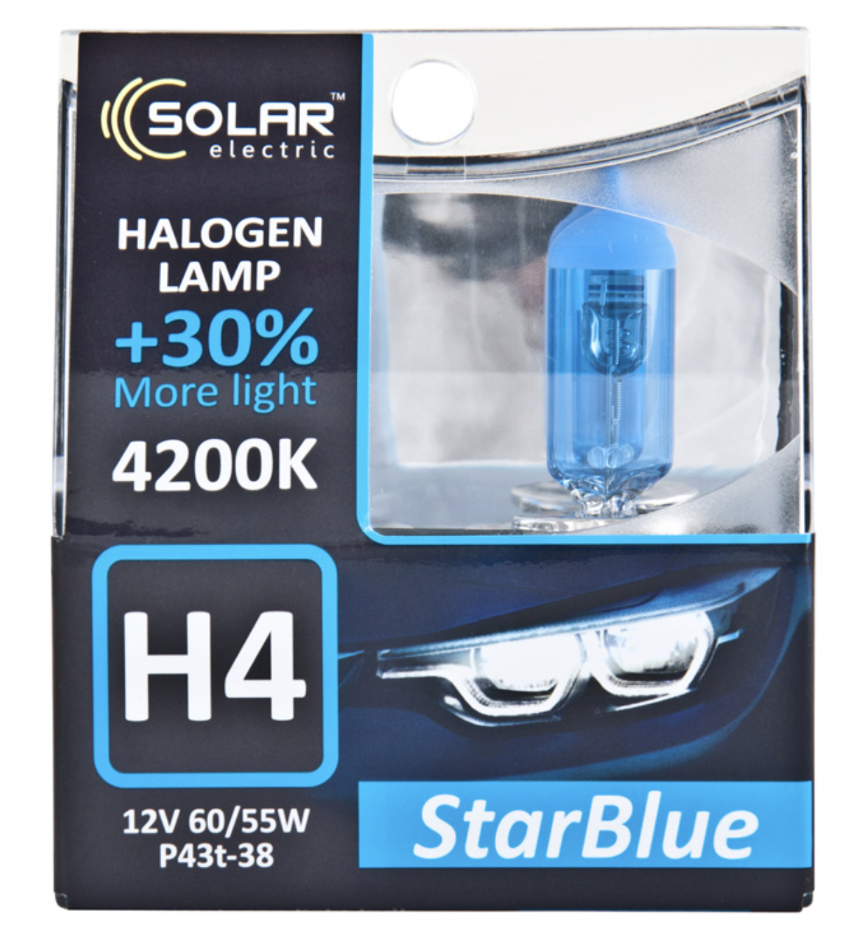 Автолампа Solar H4 12V 60/55W P43t-38 StarBlue 4200K SET (1244S2)