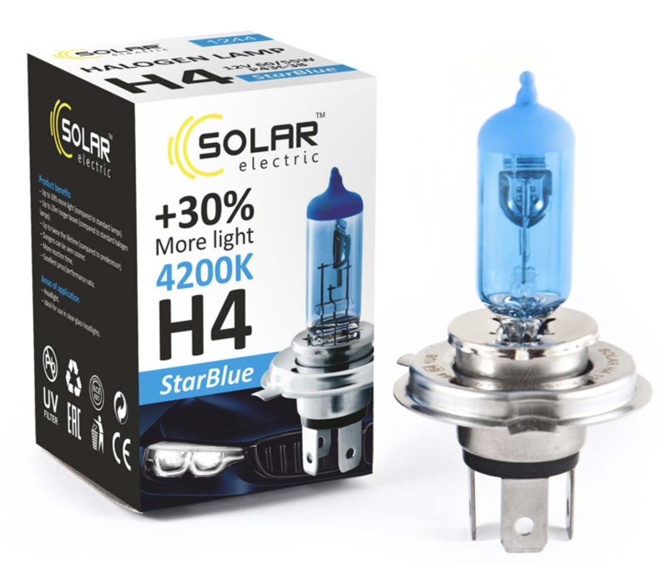Автолампа Solar H4 12V 60/55W P43t-38 StarBlue 4200K (1244)
