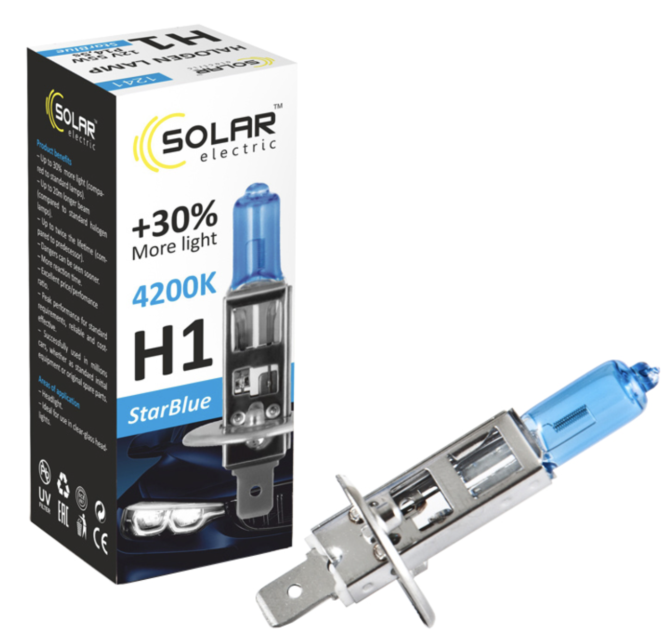 Автолампа Solar H1 12V 55W P14,5s StarBlue 4200K (1241)