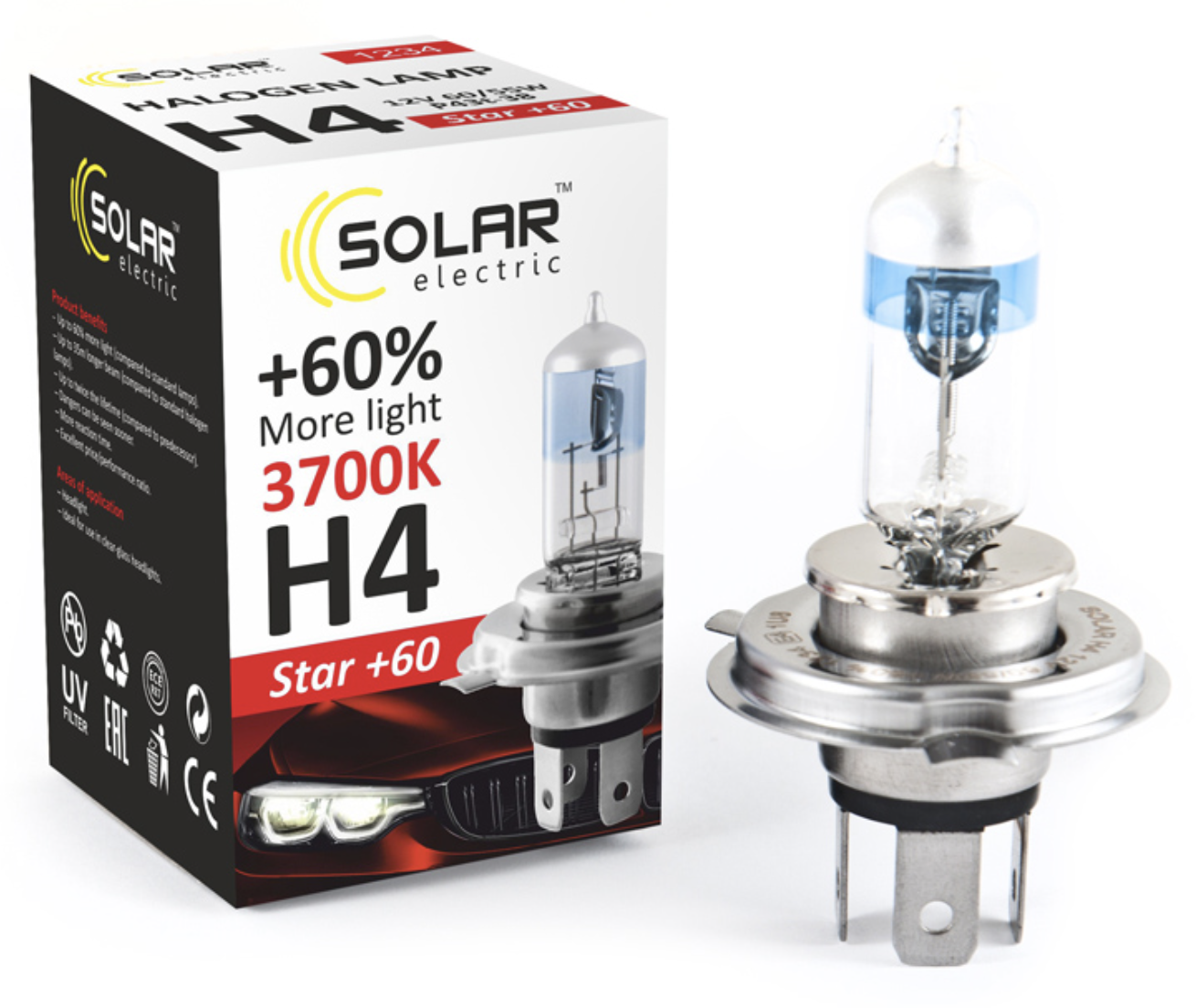 Автолампа Solar H4 12V 60/55W P43t-38 (1234)