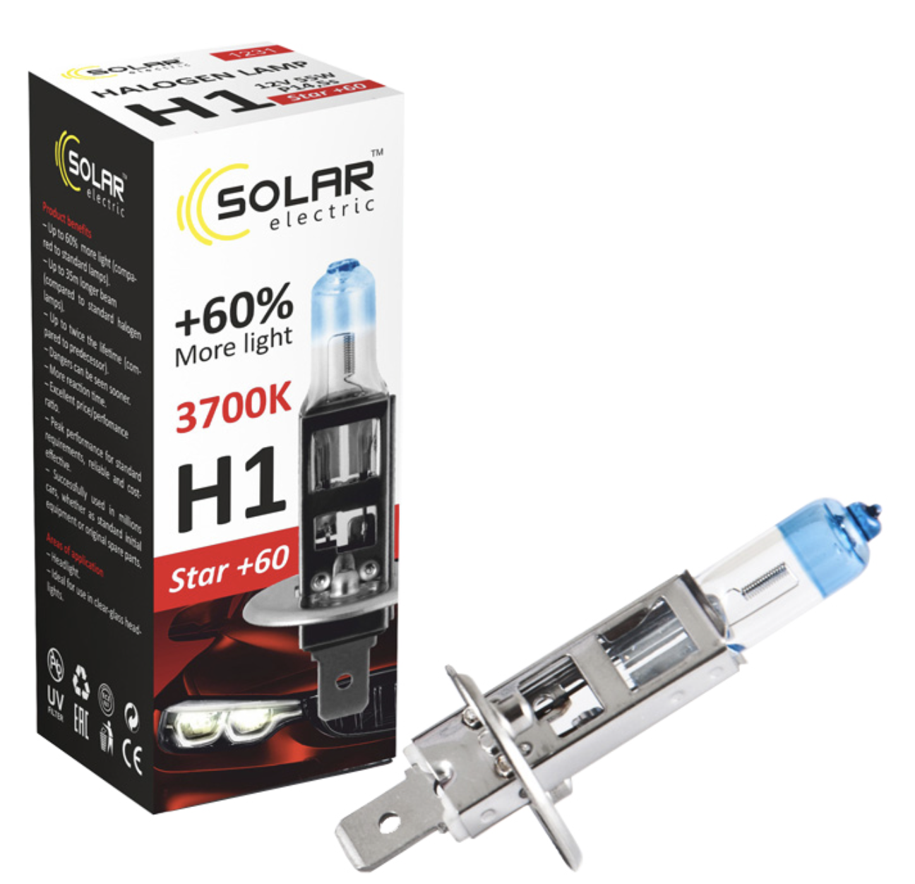 Автолампа Solar H1 12V 55W P14.5s (1231)