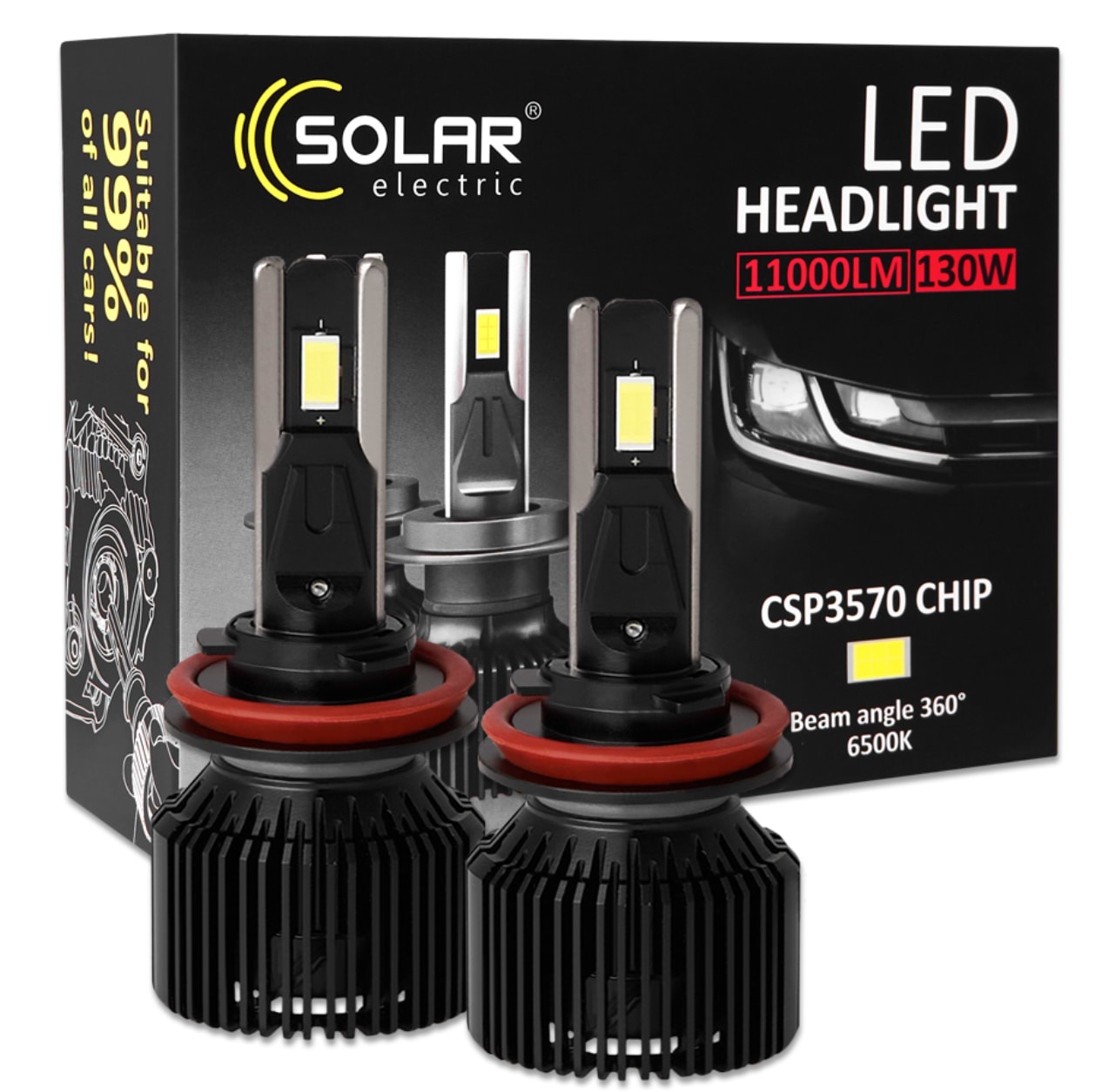 Автолампа Solar H8-H11-H16 12/24V 130W 11000Lm 6500K CSP3570 2 шт. (8711S2)