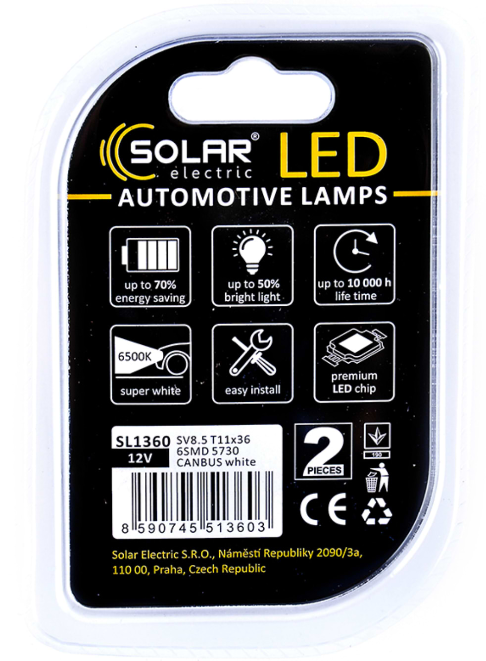 Автолампа Solar 12V SV8.5 T11x36 6SMD 5730 CANBUS white 2 шт. (SL1360)