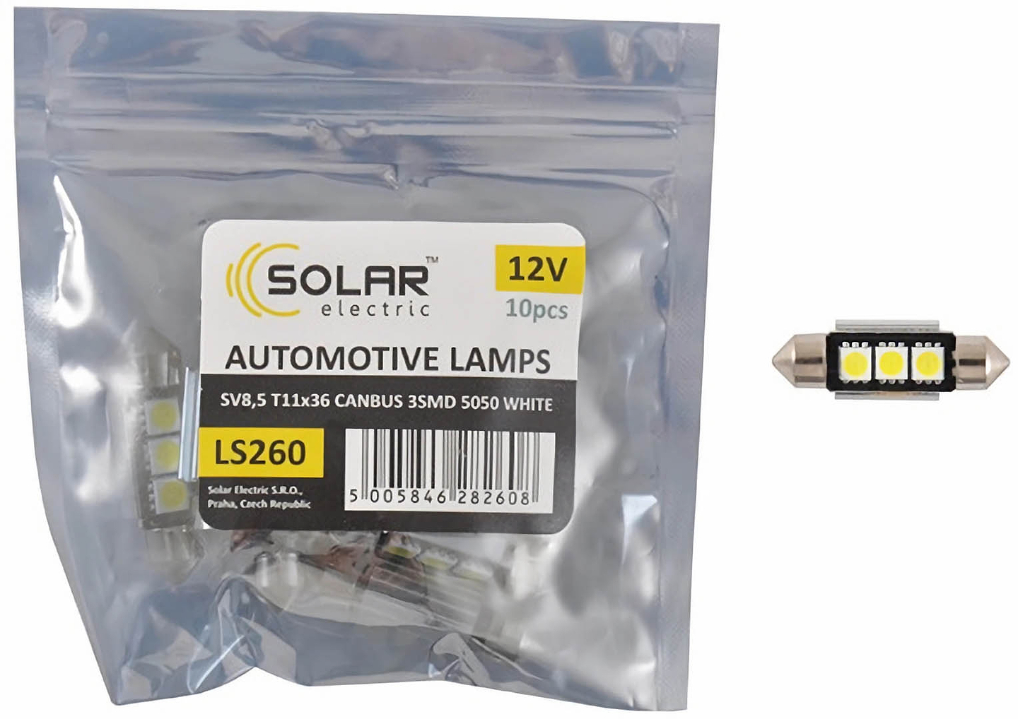 Автолампа Solar LED 12V SV8.5 5050 3SMD white 10 шт. (LS260_P)