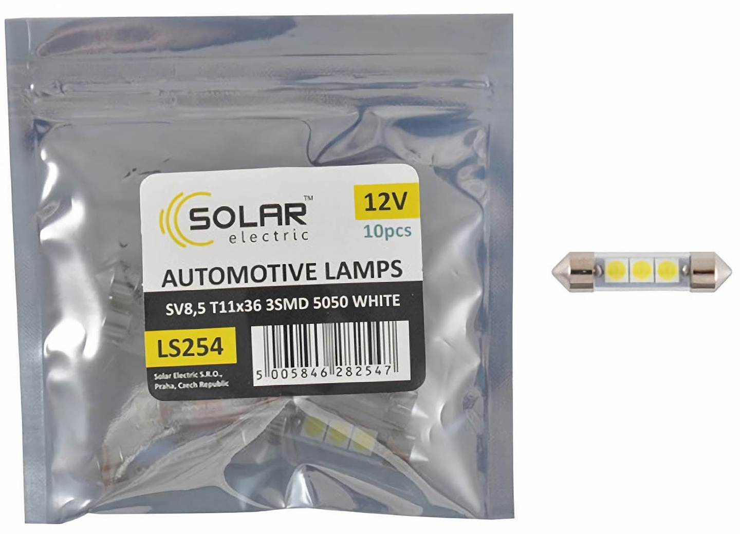 Автолампа Solar LED 12V SV8.5 T11x36 3smd 5050 white 10 шт. (LS254_P)