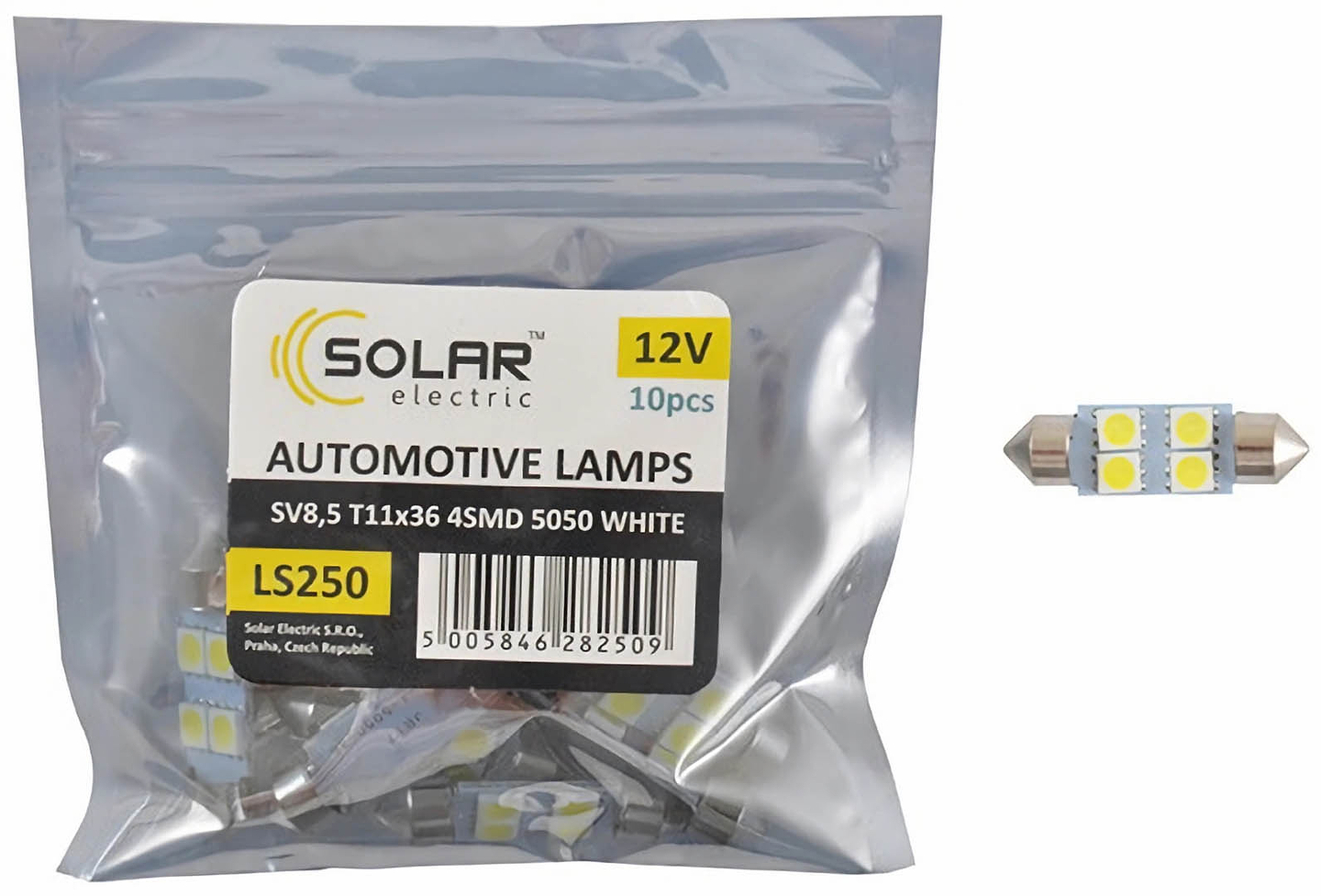 Автолампа Solar LED 12V SV8.5 T11x36 4smd 5050 white 10 шт. (LS250_P)