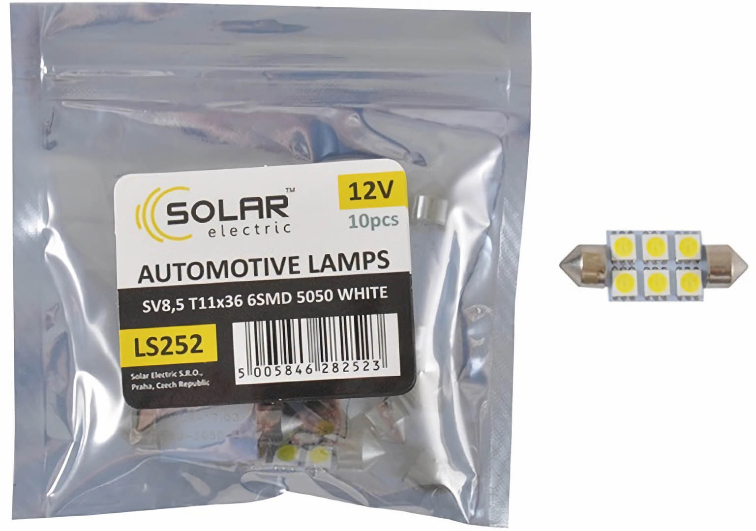Автолампа Solar LED 12V SV8.5 T11x36 6smd 5050 white 10 шт. (LS252_P)
