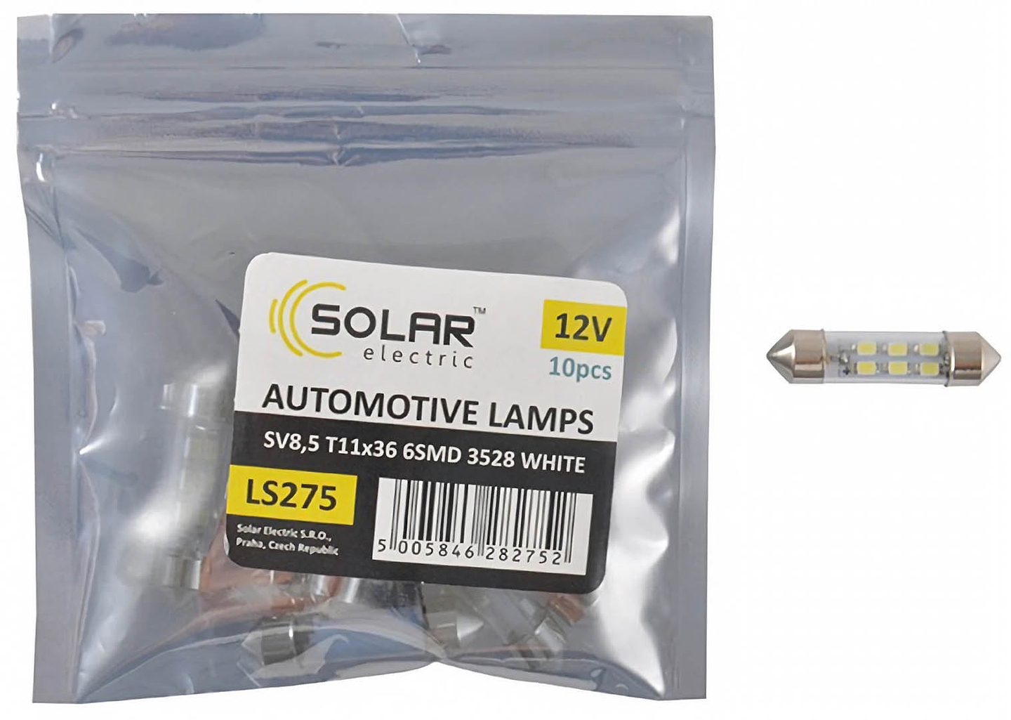 Автолампа Solar LED 12V SV8.5 3528 white 10 шт. (LS275_P)