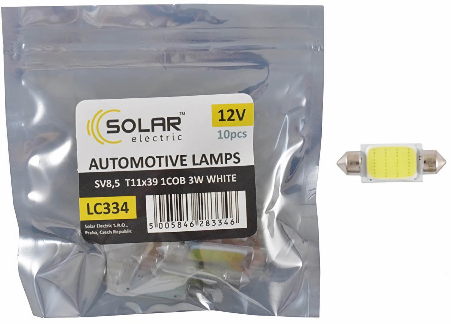 Автолампа Solar LED 12V SV8.5 T11x39 1COB-8SMD 56LM white 10 шт. (LC334_P)