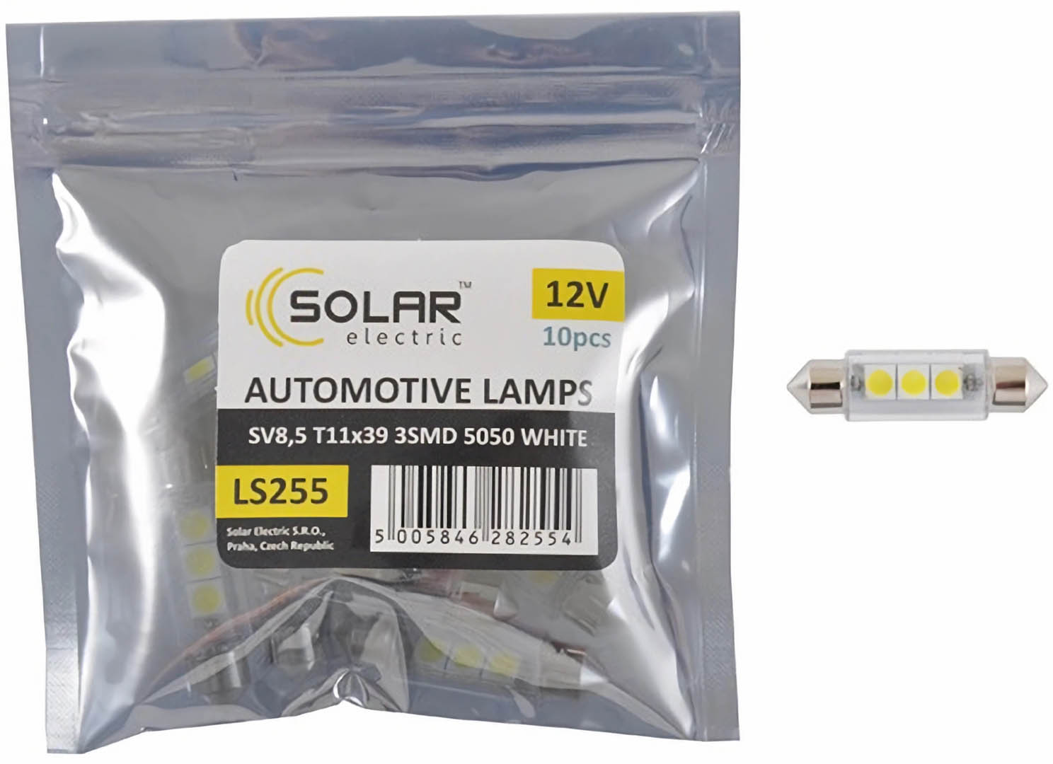 Автолампа Solar LED 12V SV8.5 T11x39 3smd 5050 white 10 шт. (LS255_P)