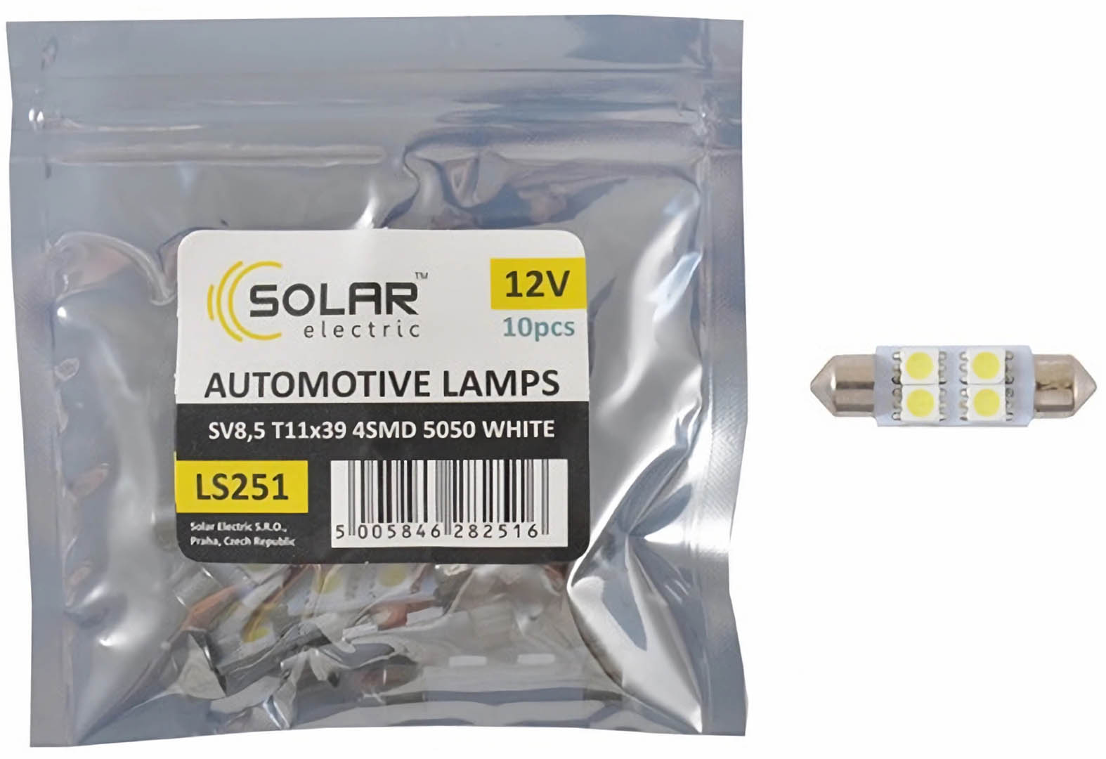 Автолампа Solar LED 12V SV8.5 T11x39 4smd 5050 white 10 шт. (LS251_P)