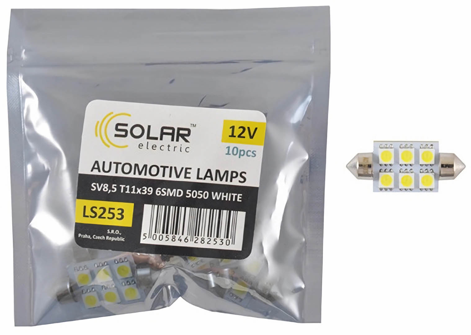 Автолампа Solar LED 12V SV8.5 T11x39 6smd 5050 white 10 шт. (LS253_P)
