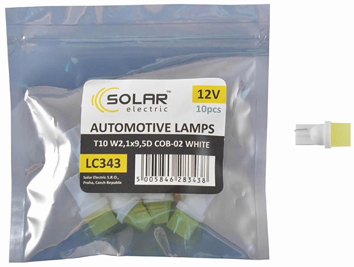 Автолампа Solar LED 12V T10 W2.1x9.5d 1COB white 10 шт. (LC343_P)