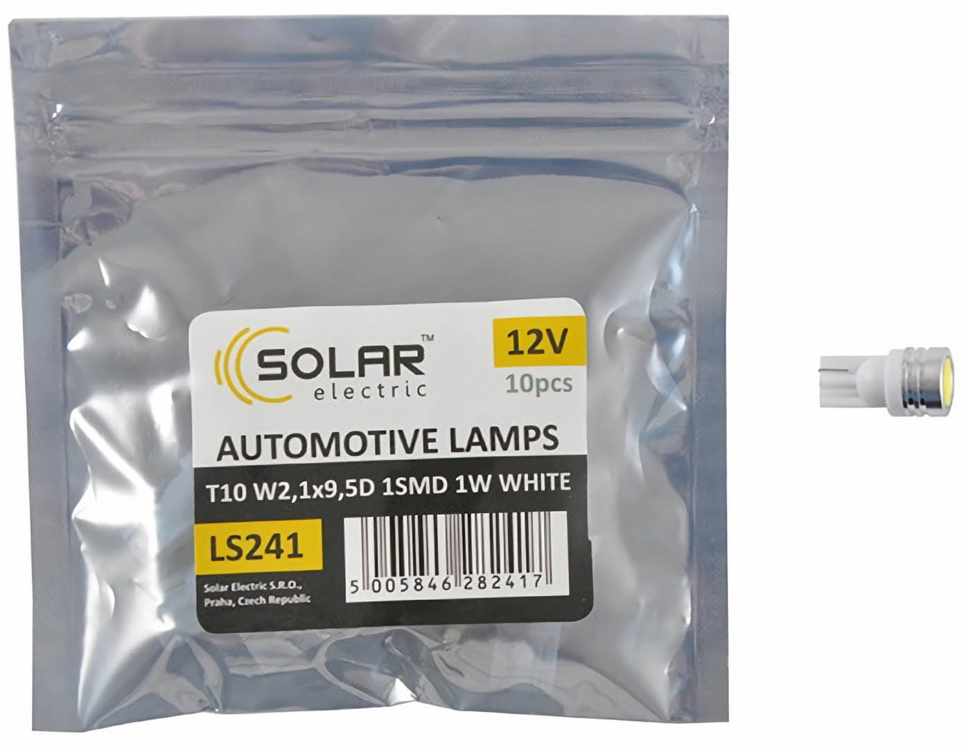 Автолампа Solar LED 12V T10 W2.1x9.5d 1SMD 1W white 10 шт. (LS241_P)