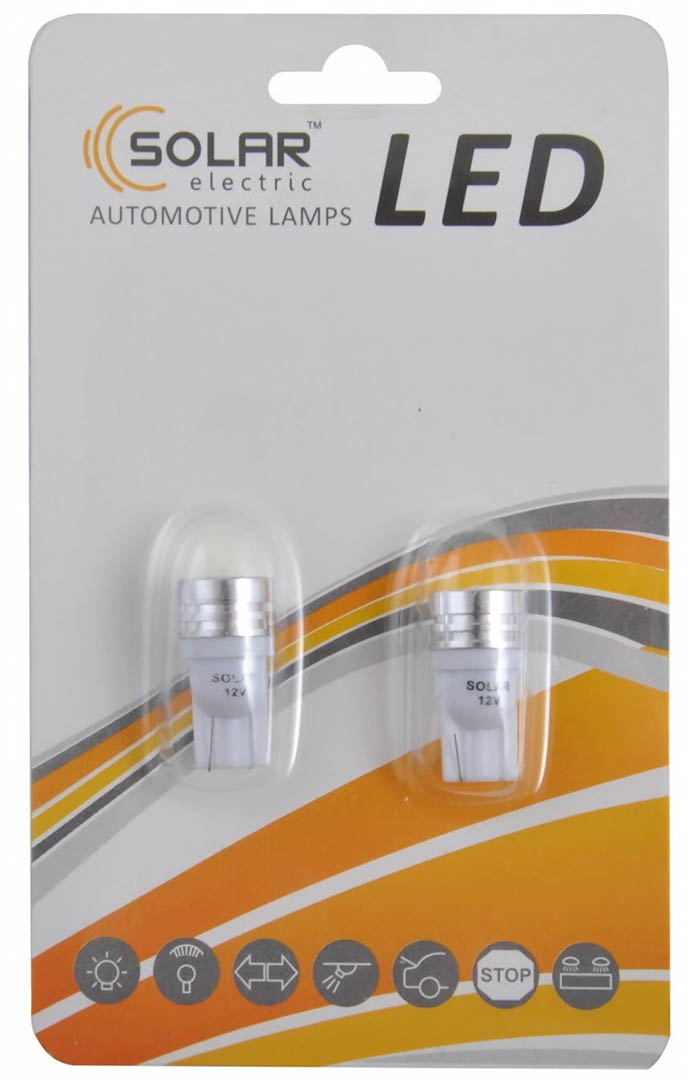 Автолампа Solar LED 12V T10 W2.1x9.5d 1SMD 1W white 2 шт. (LS241_B2)