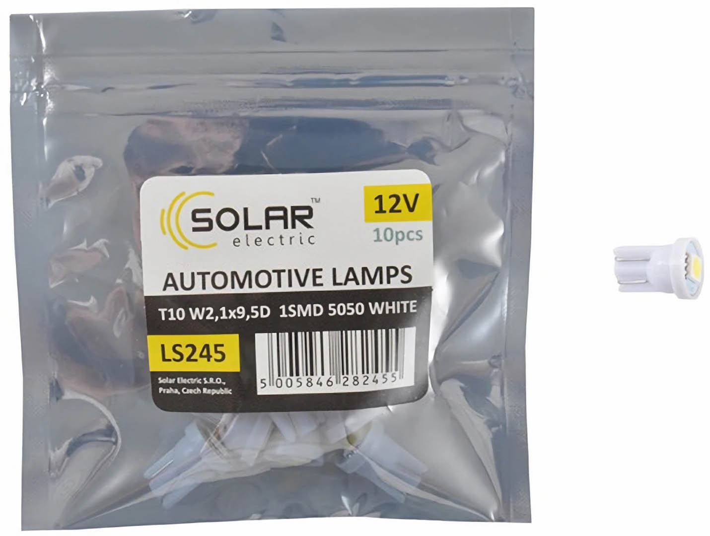 Автолампа Solar LED 12V T10 W2.1x9.5d 1smd 5050 white 10 шт. (LS245_P)