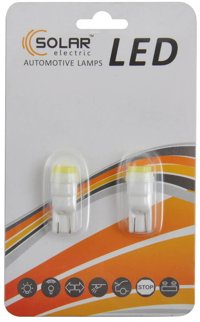 Автолампа Solar LED 12V T10 W2.1x9.5d 1SMD with lens white 2 шт. (LC342_B2)