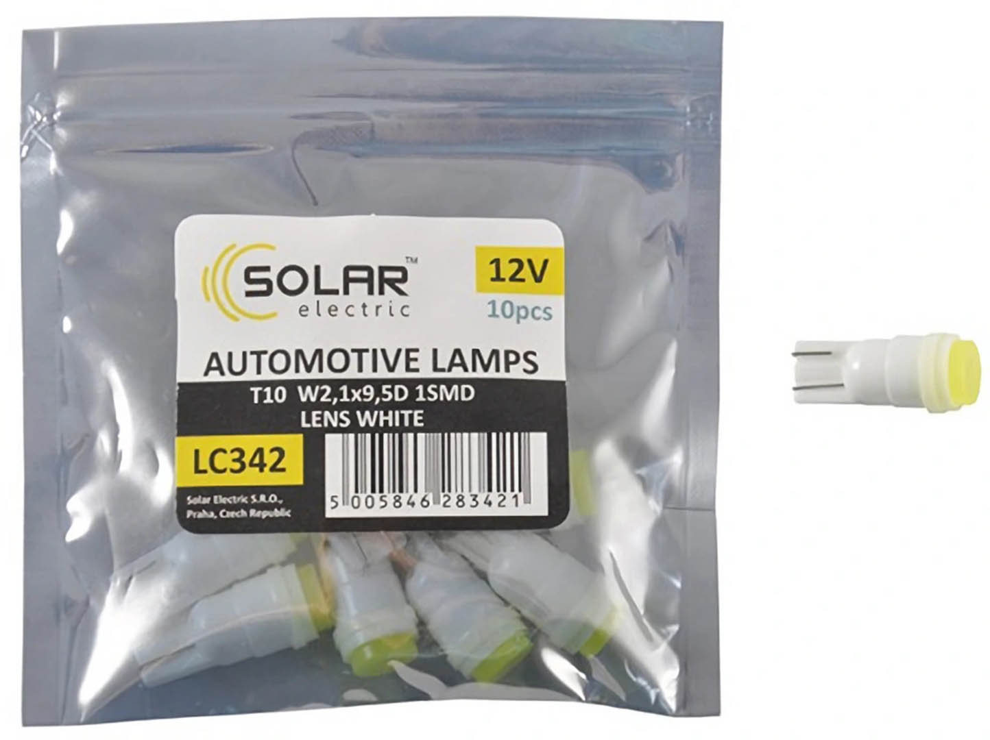 Автолампа Solar LED 12V T10 W2.1x9.5d 1SMD with lens white 10 шт. (LC342_P)