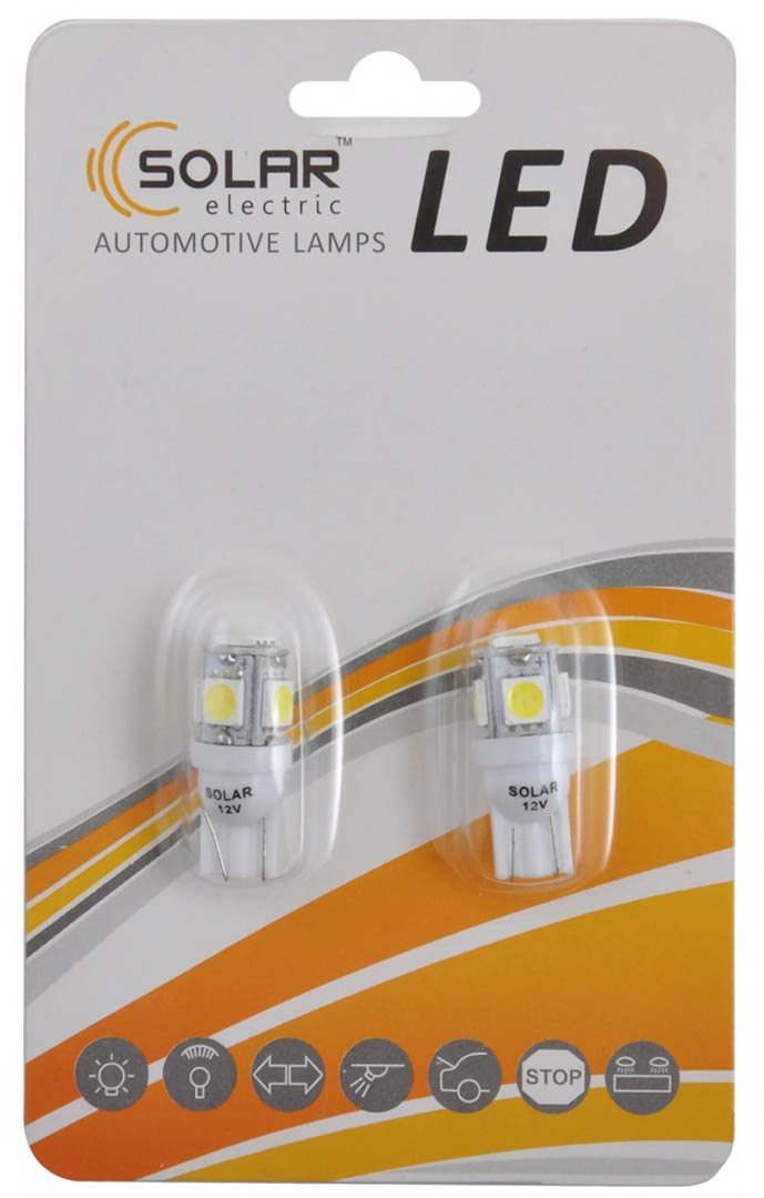 Автолампа Solar LED 12V T10 W2.1x9.5d 5smd 5050 white 2 шт. (LS243_B2)