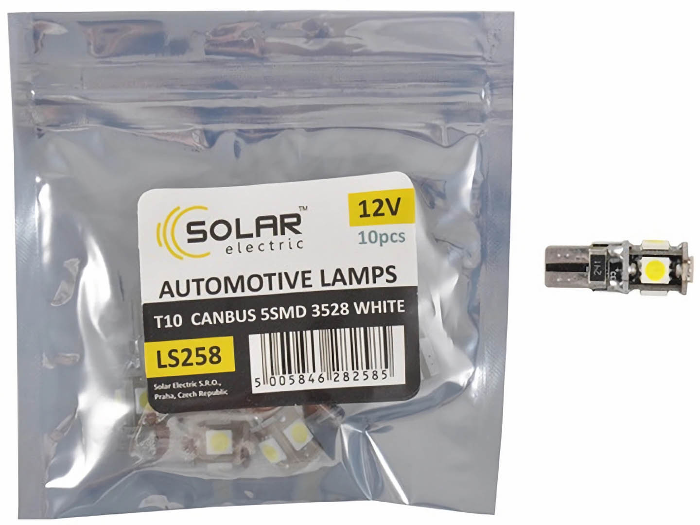 Автолампа Solar LED 12V T10 Canbus 5SMD 5050, white 10 шт. (LS258_P)