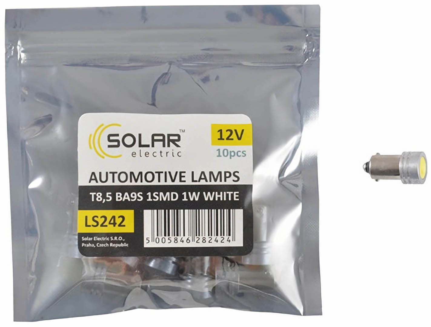 Автолампа Solar LED 12V T8.5 BA9s 1SMD 1W white 10 шт. (LS242_P)