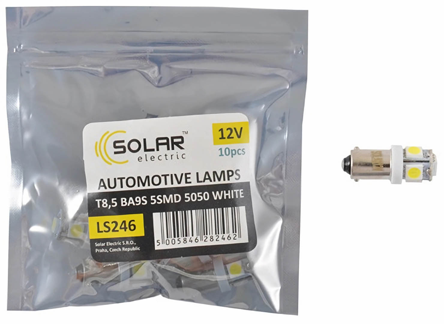 Автолампа Solar LED 12V T8.5 BA9s 5smd 5050 white 10 шт. (LS246_P)