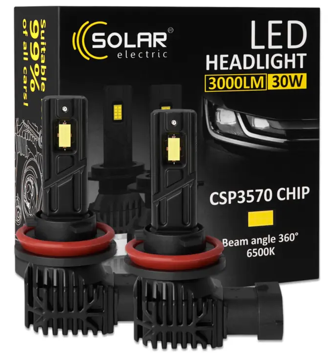Автолампа Solar H8-H11-H16 12V 30W 3000Lm 6500K CSP3570 2 шт. (8411S2)