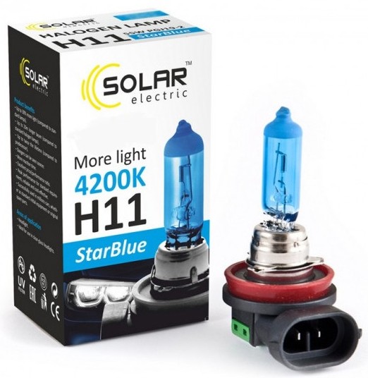 Автолампа Solar H11 12V 55W PGJ19-2 StarBlue 4200K (1281)