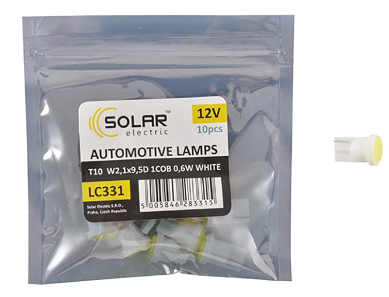 Автолампа Solar LED 12V T10 W2.1x9.5d 1COB 48LM white 10 шт. (LC331_P)