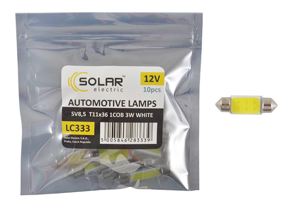 Автолампа Solar LED 12V SV8.5 T11x36 1COB-8SMD 56LM white 10 шт. (LC333_P)