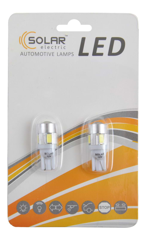 Автолампа Solar LED 12V T10 W2.1x9.5d 6SMD 5630 with lens white 2 шт. (LS285_B2)