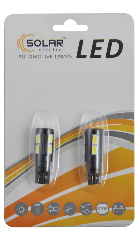 Автолампа Solar LED 12V T10 W2.1x9.5d 10SMD 5630 white 2 шт. (LS287_B2)