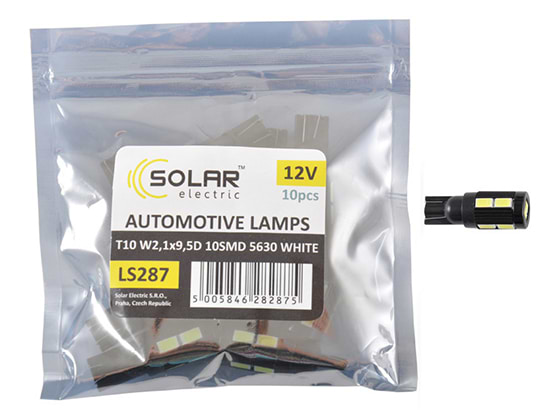 Автолампа Solar LED 12V T10 W2.1x9.5d 10SMD 5630 white 10 шт. (LS287_P)