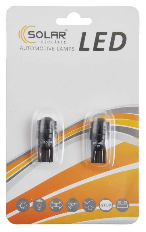 Автолампа Solar LED 12V T10 W2.1x9.5d 1SMD 1,5W with lens white 2 шт. (LS288_B2)