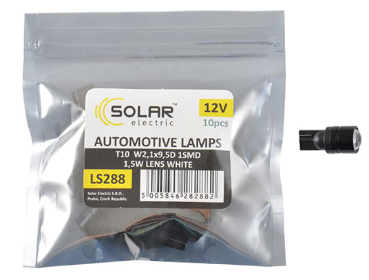 Автолампа Solar LED 12V T10 W2.1x9.5d 1SMD 1,5W with lens white 10 шт. (LS288_P)
