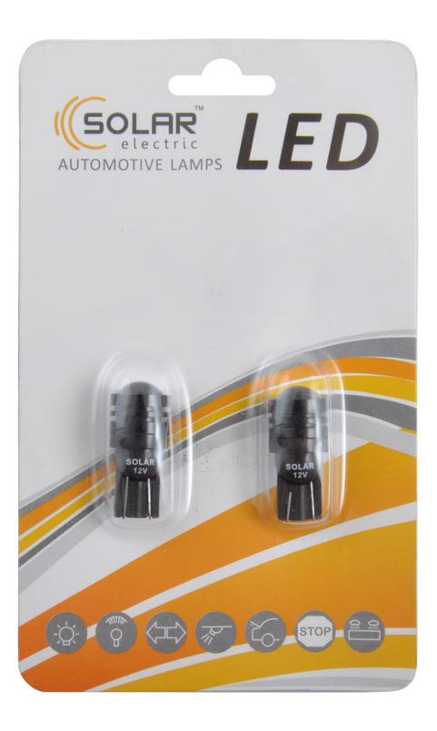 Автолампа Solar LED 12V T10 W2.1x9.5d 1SMD 0,5W with lens white 2 шт. (LS289_B2)