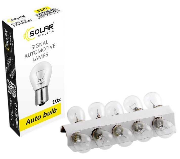 Автолампа Solar P21W 12V 21W BAU15s (1270)