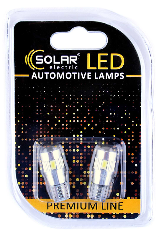 Автолампа Solar 12V T10 W2.1x9.5d 6SMD 5730 + lens CANBUS white 2шт. (SL1347)