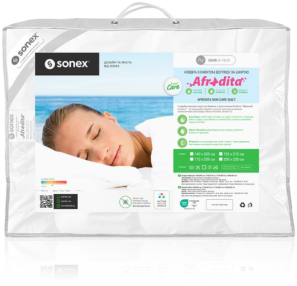 Фото - Ковдра демісезонна двоспальна євро Sonex 200x220 Afrodita Алое Віра + жожоба (SO102083)