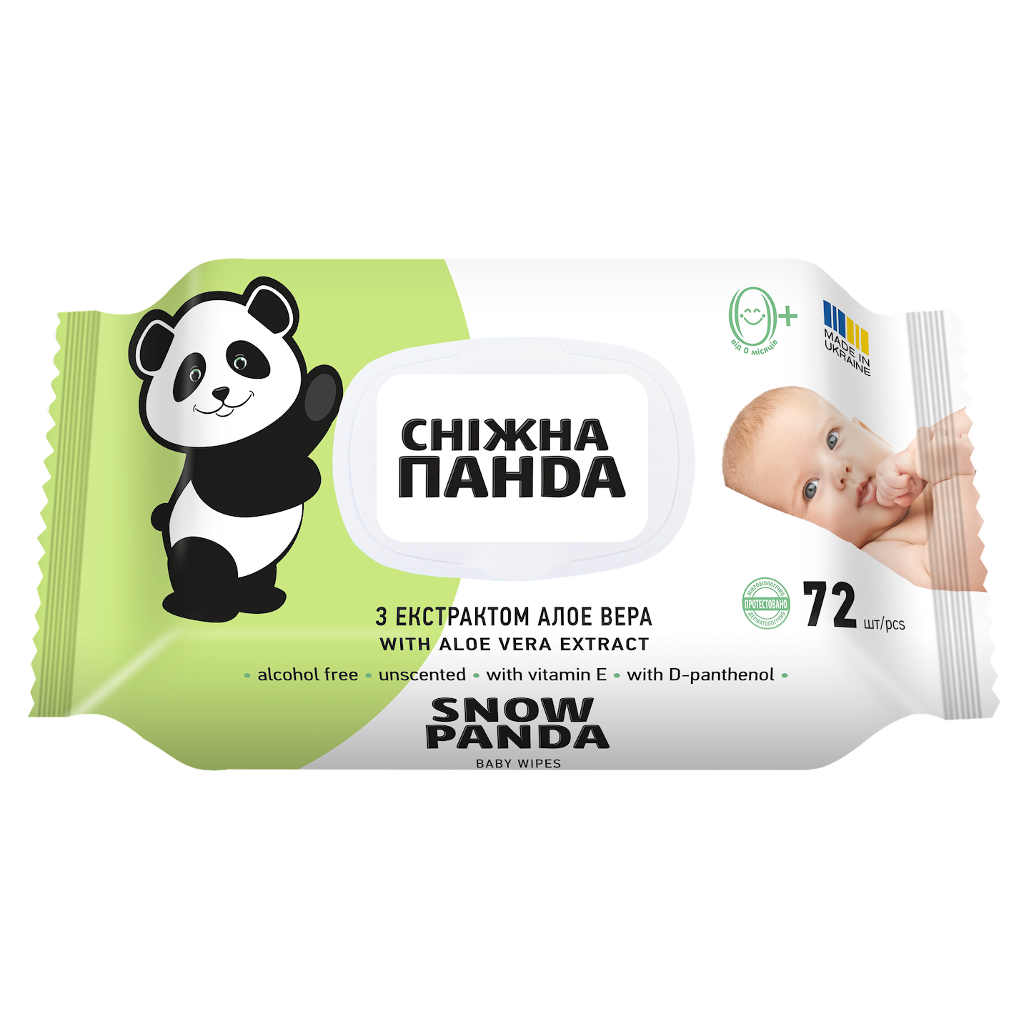 Влажные салфетки для грудничков Сніжна панда для младенцев Алоэ без аромата, 72 шт. (4820183970442)